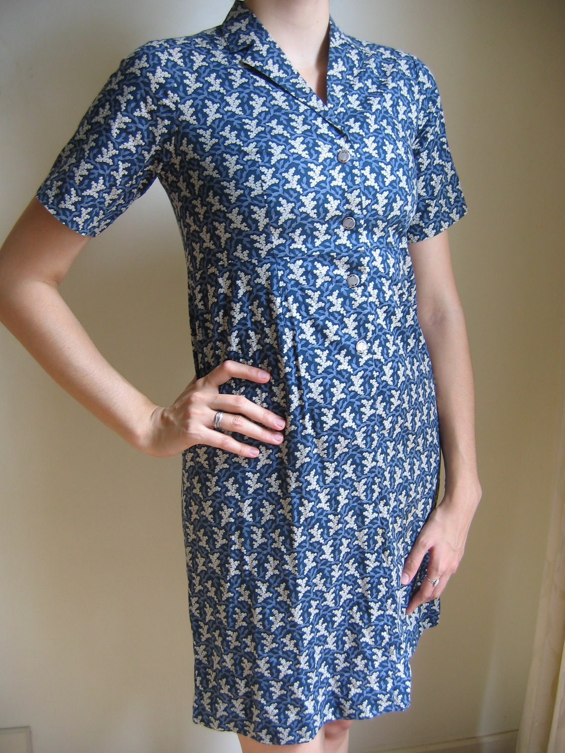 Blue fern 60s work dress