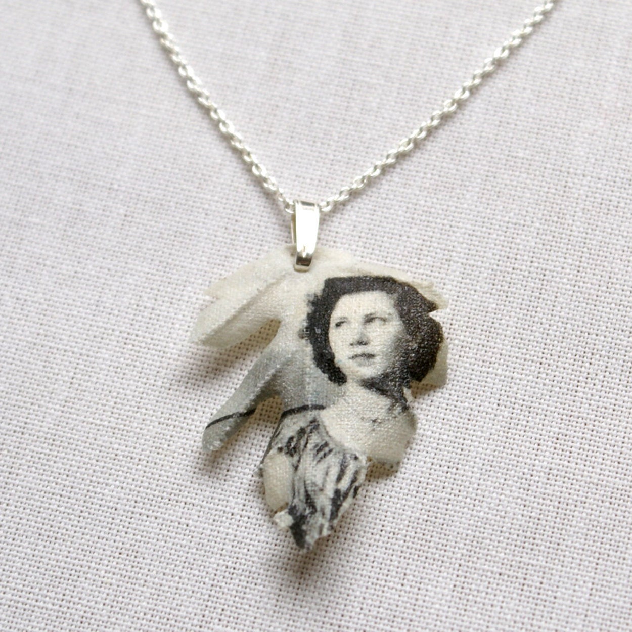 Custom made silver necklace with Oak leaf pendant printed with your photograph