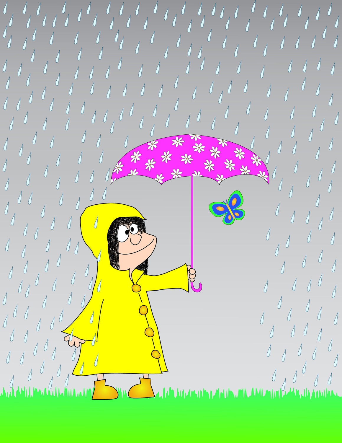 The Girl And The Butterfly In The Rain 8x10 matte print
