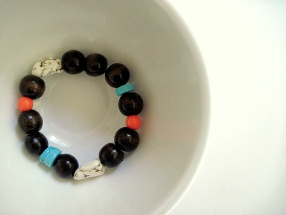 Wood and Stone Bracelet, Dark Brown