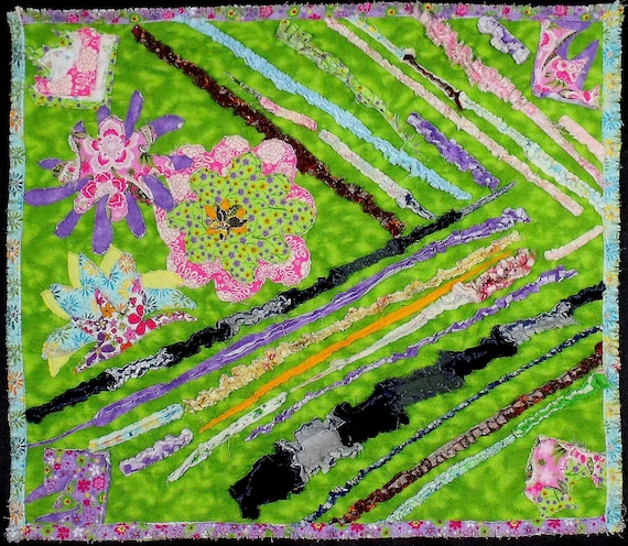Modern Art Rag Quilt "Flowers and Colors"