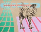 CAMEL'S GAZE gouache on vintage print