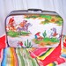 vintage upcycled suitcase, retro cowboy and indians fabric,  samsonite