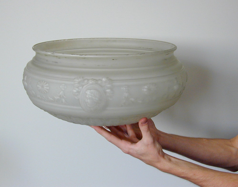 HUGE Antique Glass Light Cover - Frosted Glass Circa 1920s - at KonniesPlace