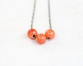 Coral Ceramic Bead Necklace, Glazed Bead Necklace, Orange Necklace, Statement Necklace, Ball Necklace