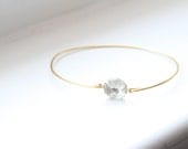 Large Vintage Clear Oval Set Stone Bangle, Stackable Bangle, Gem Stone Bangle, Rhinestone Bangle, Bezel Bangle