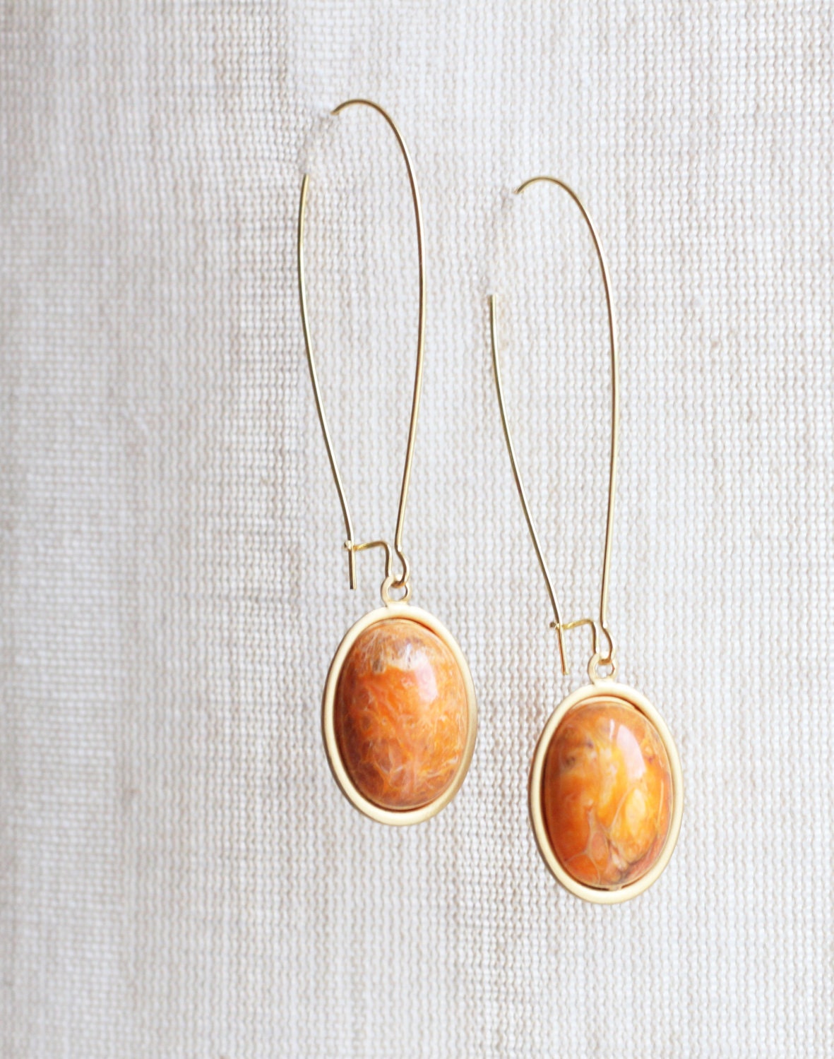 Vintage Swirled Burnt Orange Cabochon Earrings