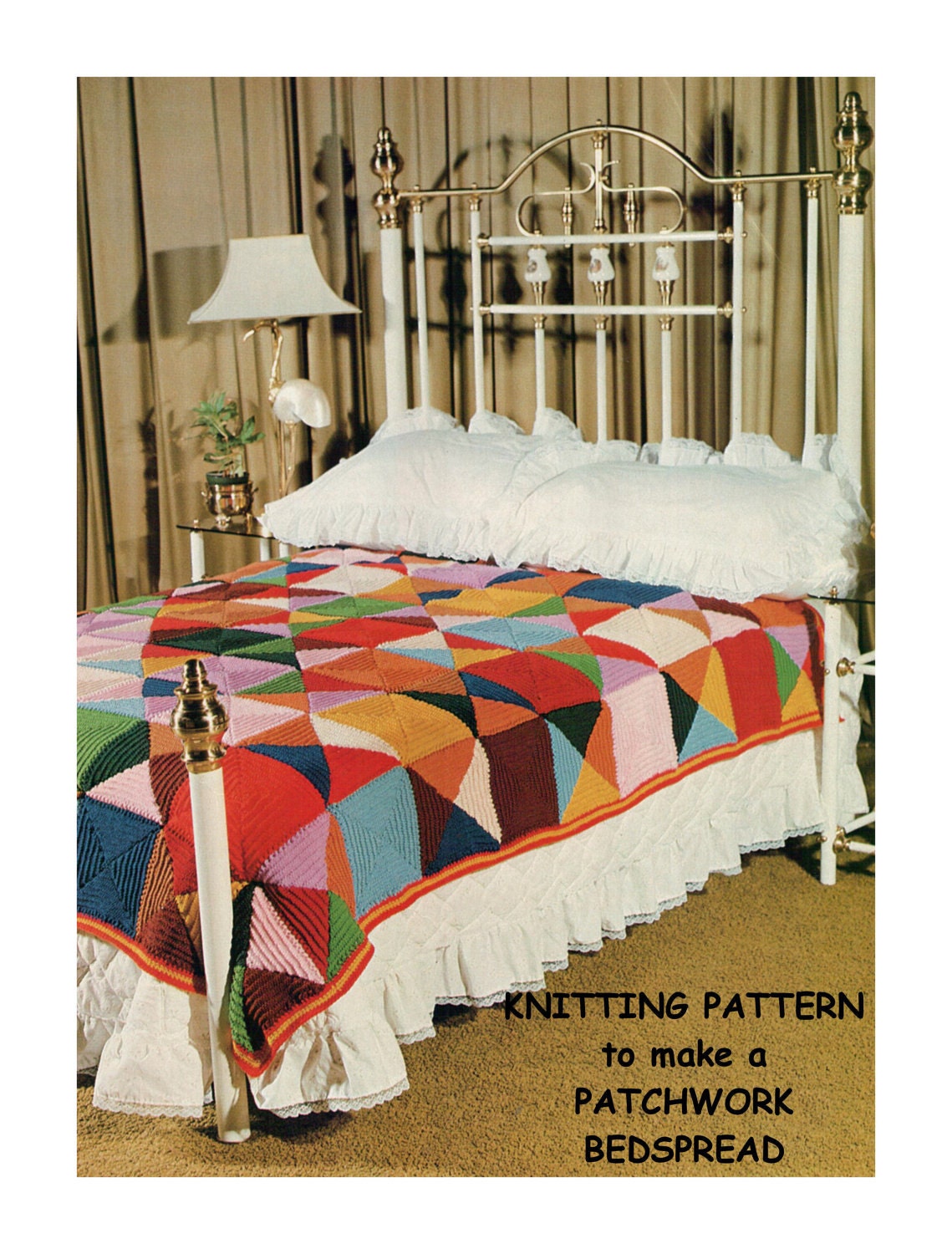 Instant Download PDF : Vintage 1970's English Knitting Pattern  to make a Patchwork Country Style Bedspread