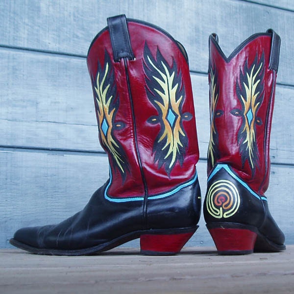Tewa Two-Step hand painted Tony Lama cowgirl boots W8