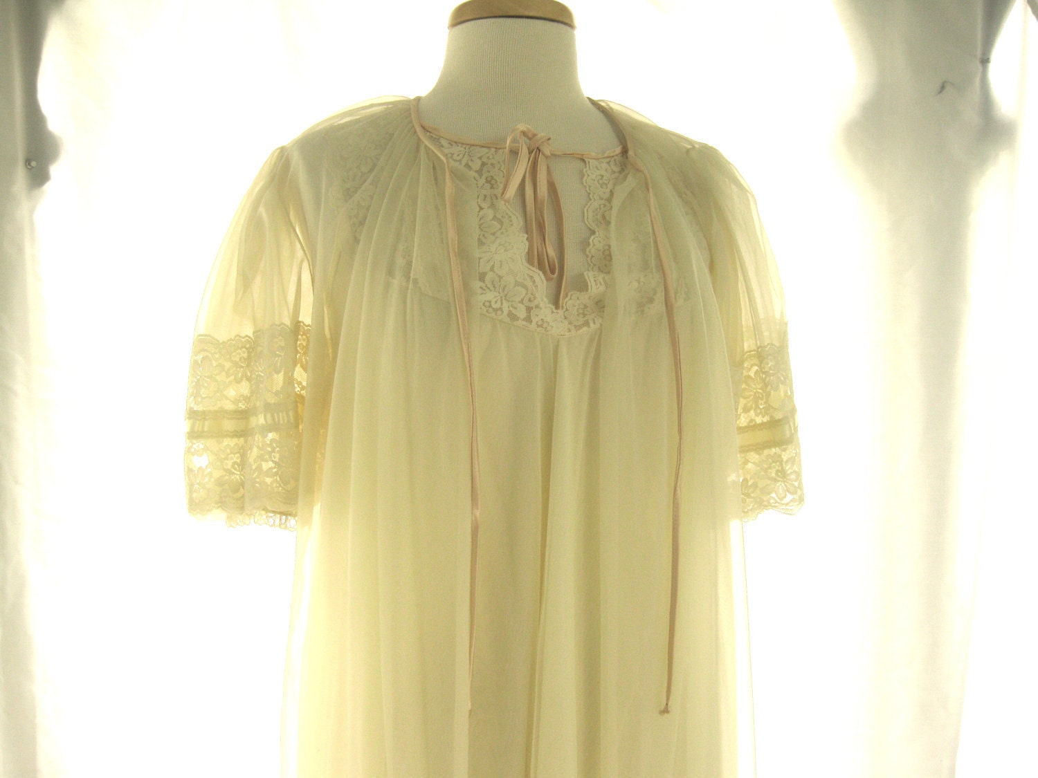 Vintage Sheer Beige Peignoir Set 1960s