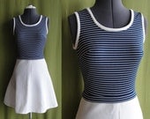 Vintage 1960s 70s Navy Blue and White Striped Sailor Sport Dress Size 4 to 6 Small