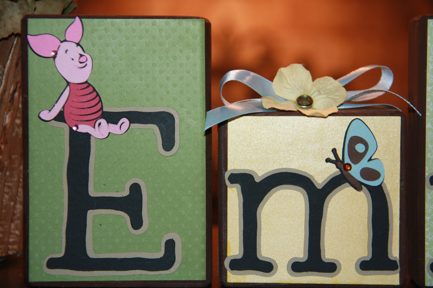 Custom Wooden Letter Blocks Set - Emma - Winnie The Pooh