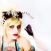 Nouveau Antler Headdress - head band headband head piece black white sripe deer horns black fur fantasy Halloween Costume Performers
