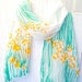 Hand Painted Silk Scarf Floral, Petite Pastel Golden Yellow Sumi Wildflowers Scarf. Silk Chiffon Scarf. Multicolor. 7x50 in.