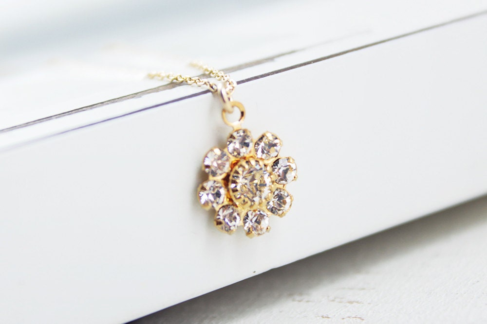 Crystal Clear Gold - simple sparkling pendant 14k gold filled necklace by petitor