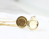Gold Round Locket Necklace - 14k gold fill jewelry round gold locket for keepsake and memory