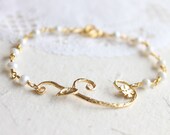 Gold Pearl Bracelet - vermeil flower vine and wire wrapped freshwater white pearls