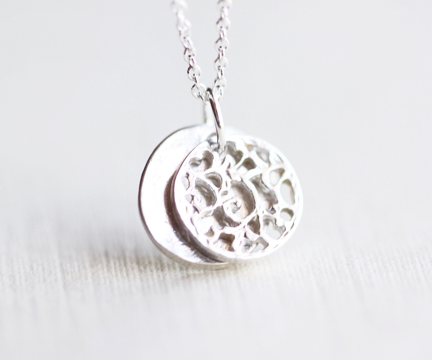 Silver Disc Necklace - simple everyday sterling silver circle disc jewelry by petitor etsy