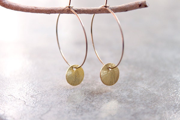 Gold Coin Hoops Earrings - chic and modern minimalist everyday jewelry by petitor