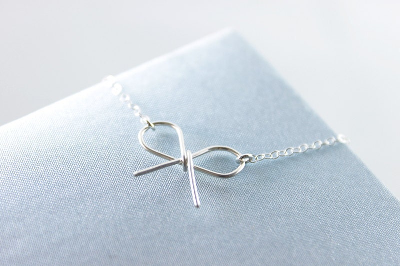 Bow Sterling Silver Necklace - simple minimalist tie the knot ribbon everyday jewelry by petitor
