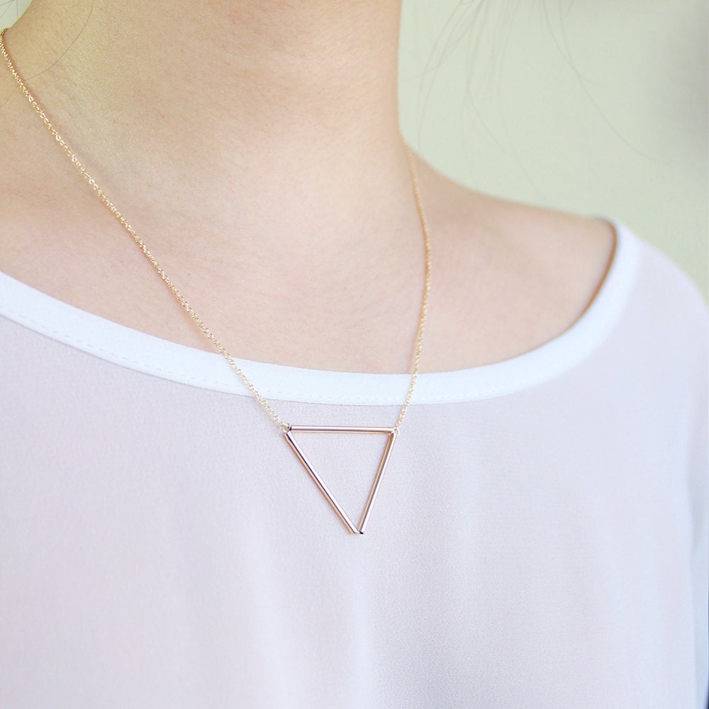Geometric Triangle Necklace - geometrical isosceles 14 karat gold jewelry, minimalist futuristic triangle necklace