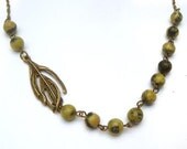 Antiqued Brass Leaf  Yellow Turquoise Necklace