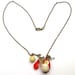 Antiqued Brass Leaf  Coral Butter Jade Porcelain Owl Necklace