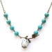 Antiqued Brass Leaf  Turquoise  Porcelain Owl Necklace