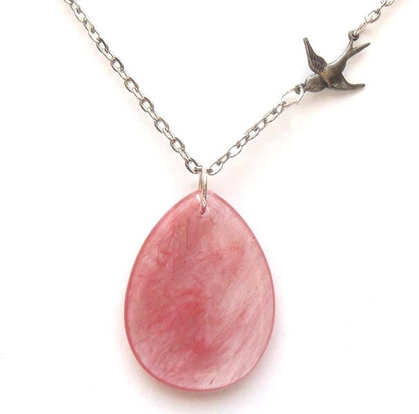 Silver Brass Bird Chery Quartz Necklace