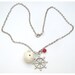 Silver Plated Brass Helm  Red Coral Porcelain Whale  Necklace