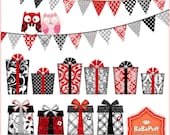 Wedding Gift Box, Flags, Owls - Clip art for scrapbooking, wedding invitation card, Personal and Small Commercial Use. BP 0285