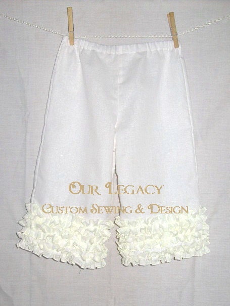 Timeless Treasures.. Triple Ruffle Linen Pants Capri length or long.  Size 12 month to size 5T