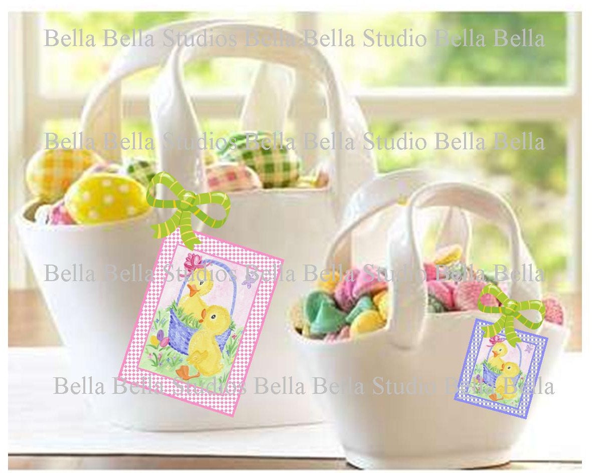 Easter Chics with Basket and Eggs -Tags Gifts DIY crafts Digital Download Il_170x135