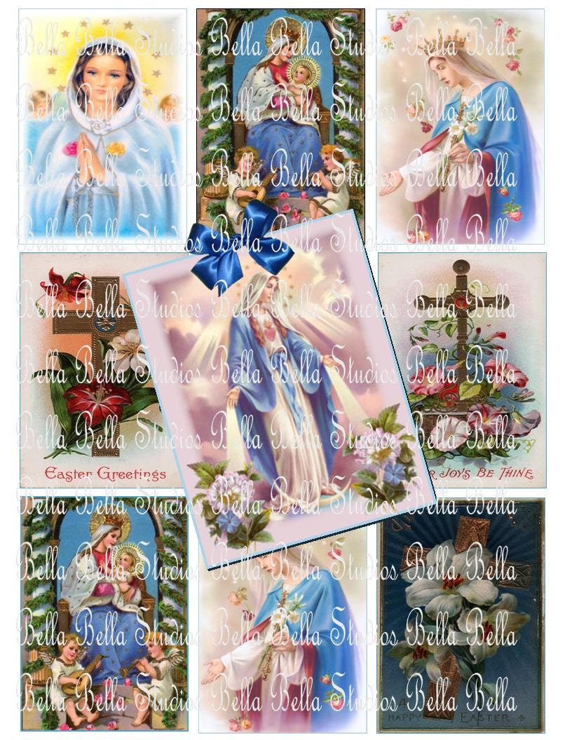 RELIGIOUS Mother Mary Designs Aceo Atc INSTANT DOWNLOAD Printable Collage Sheet Hang Tags Il_570xn