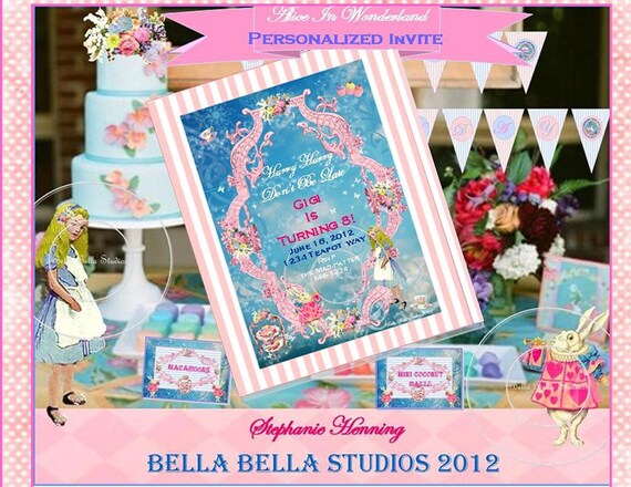 ALICE in WONDERLAND Customized Printable Birthday Party INVITATION - Featured on Kara's Party Ideas Website and Blog - Bella Bella Studios Il_570xn