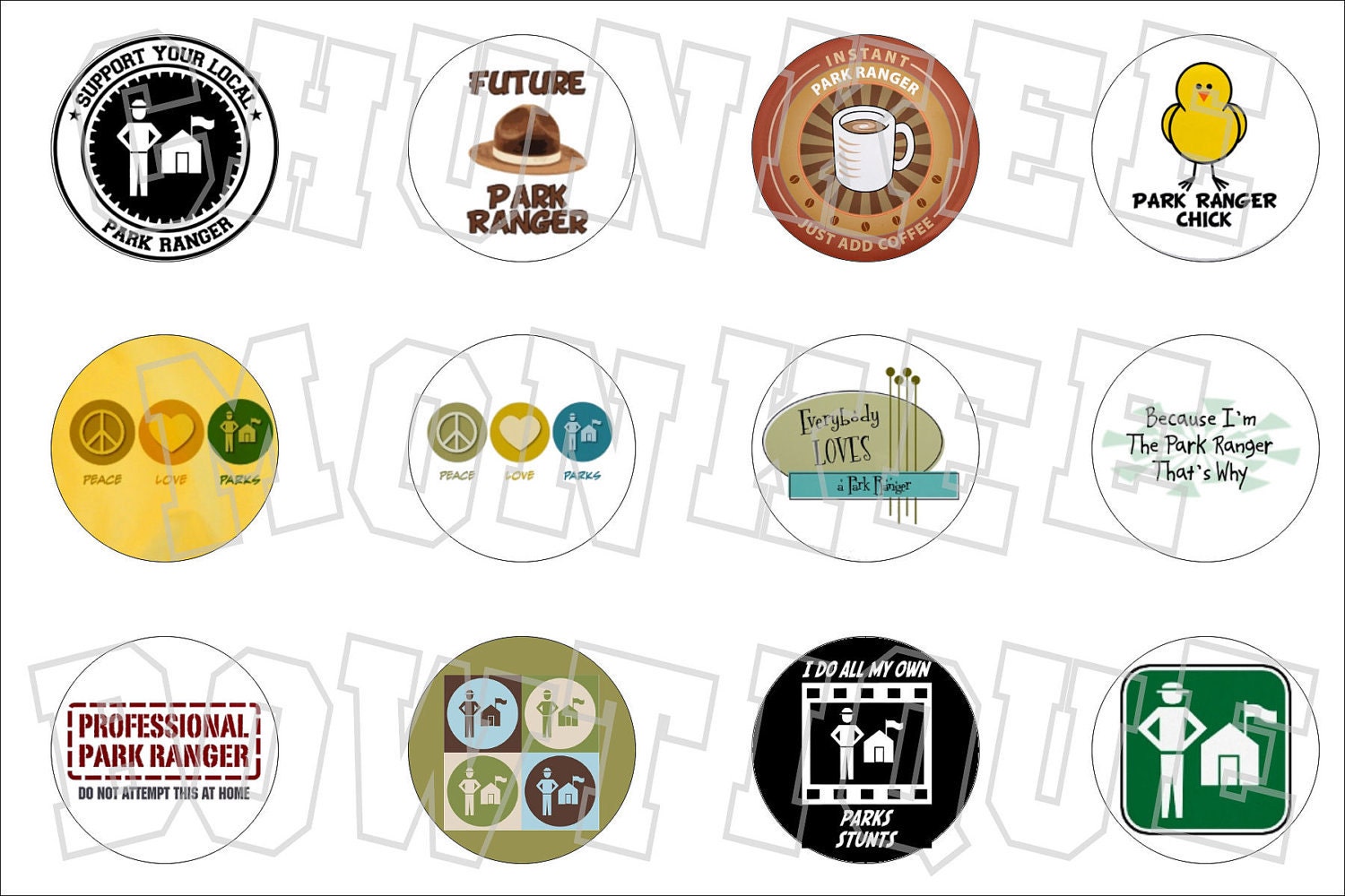 Park Ranger law enforcement bottlecap image sheet