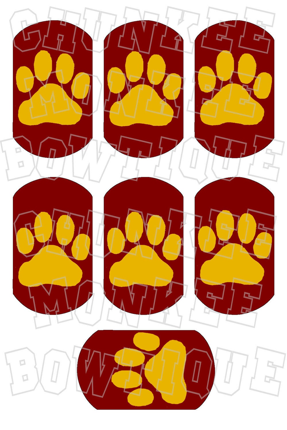 Yellow gold pawprint on maroon background dog tag image sheet - school mascot
