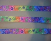 7/8" tie dye peace sign grosgrain ribbon - 5 yards