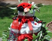 Two Tier Diaper Cake Red a Black Ladybug  theme - Baby Girl - Baby Shower gift /Centerpiece