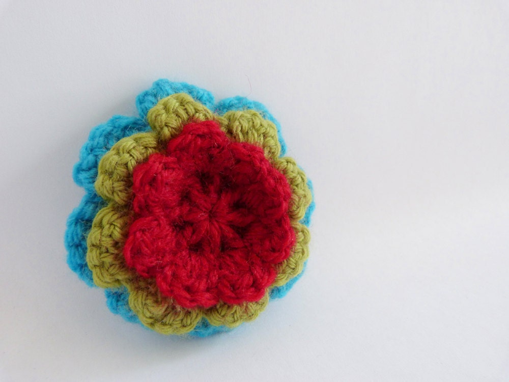 part of a rainbow, flower. layered crochet flower brooch