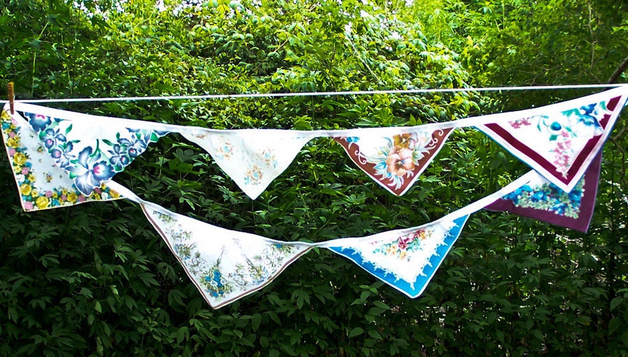 Vintage Hankie Bunting Banner Wedding Decorations Party Bunting Blue Floral Hanky Garland Free Shipping