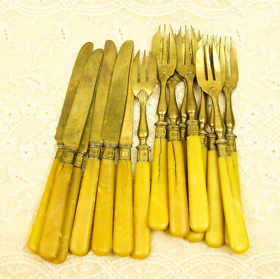 Antique Flatware French Bone Handled Cutlery Serving By Esther2u2