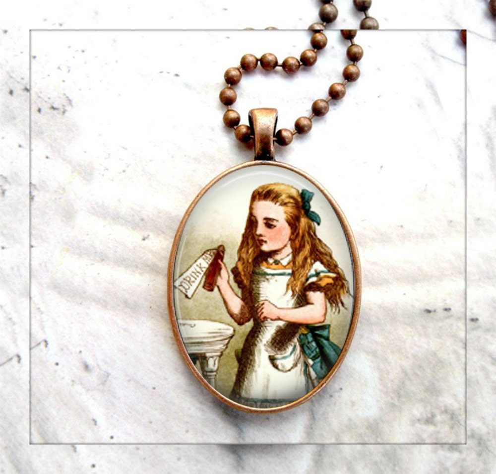 Oval Alice Necklace Glass Picture Pendant Photo Pendant Handcrafted Jewelry by Lizabettas
