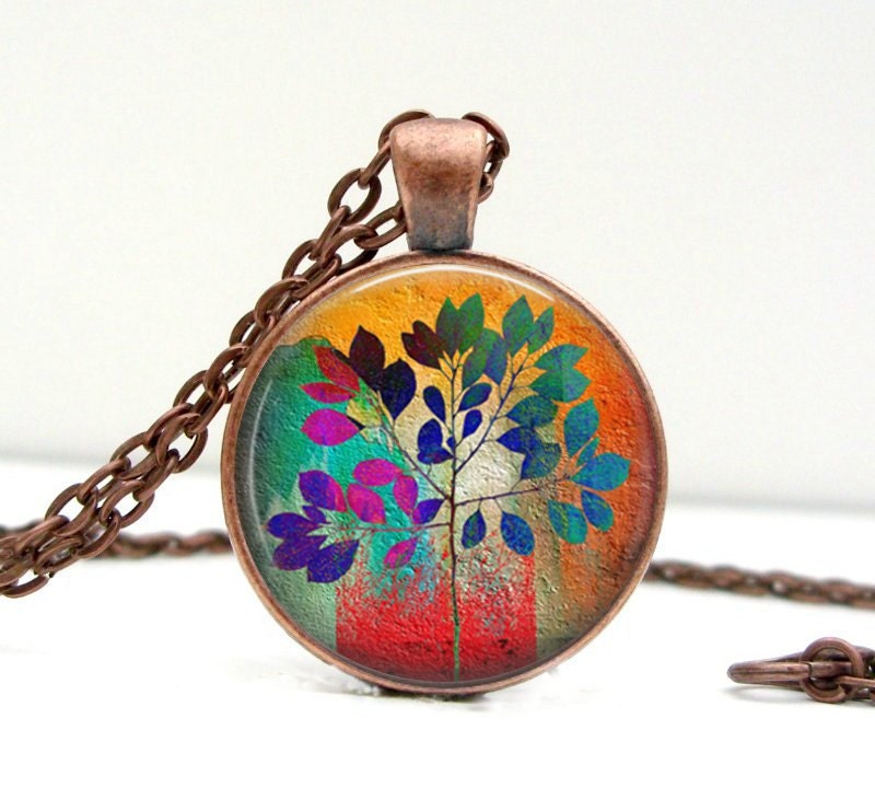 Shattered Leaf Necklace Glass Art Pendant Picture Pendant Photo Pendant