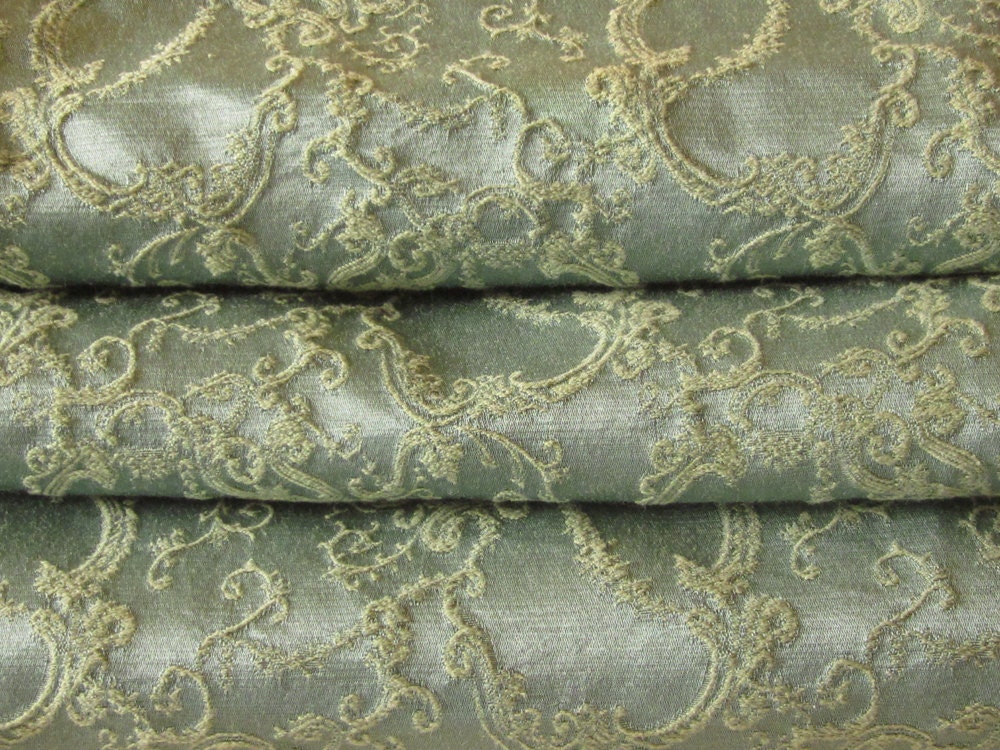 Vintage Curtains, Aqua Satin Embroidered, 50" w. x 70"l.