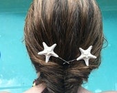 Tiny Natural White Knobby Starfish on craft bobby pins - set of two - by IndianSummerGirls