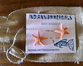 Two Small Natural Sugar Starfish on craft bobby pins by IndianSummerGirls