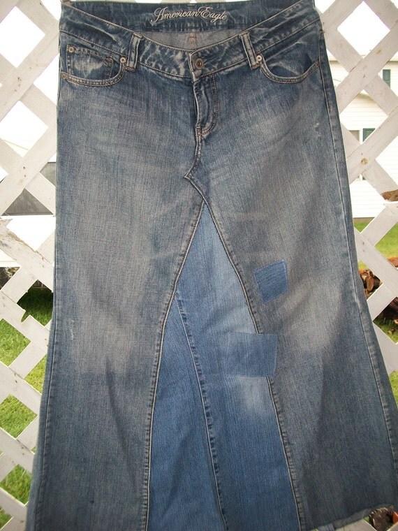 Recycled American Eagle long jean skirt size 12 by bambi3 on Etsy