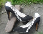 Vintage GINA of London Kitsch designer shoes heels courts Diamonte suede leather UK 3.5 US 6