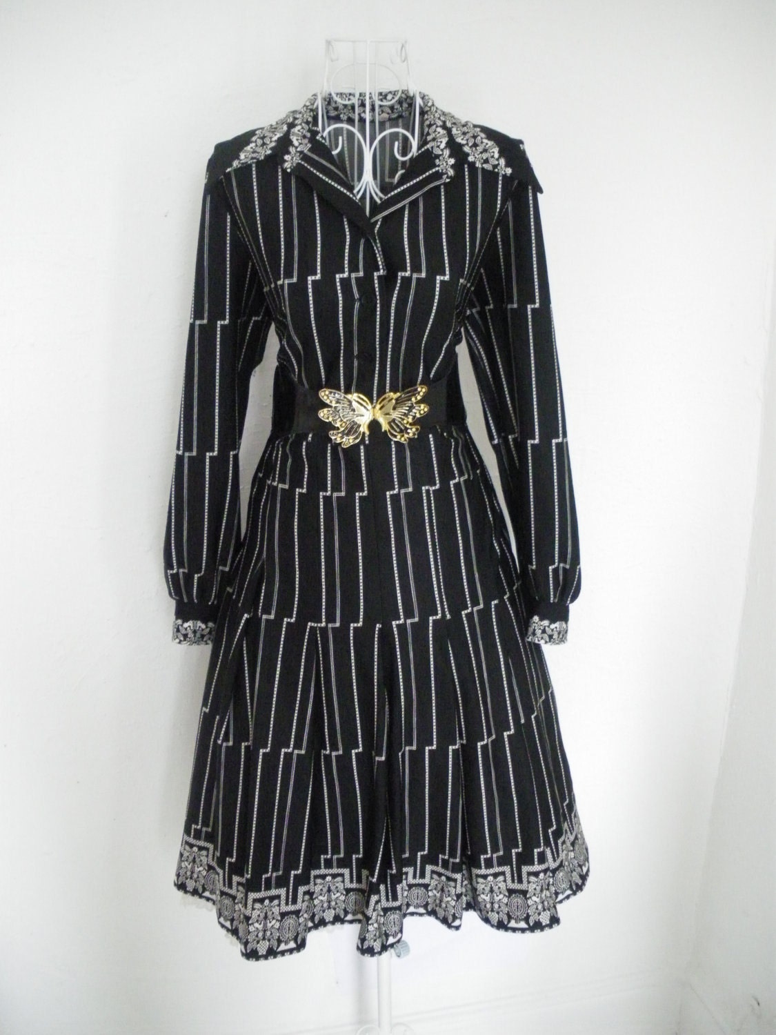 kitsch Vintage  50s Mad Men MOd Tea day black white dress 10 12